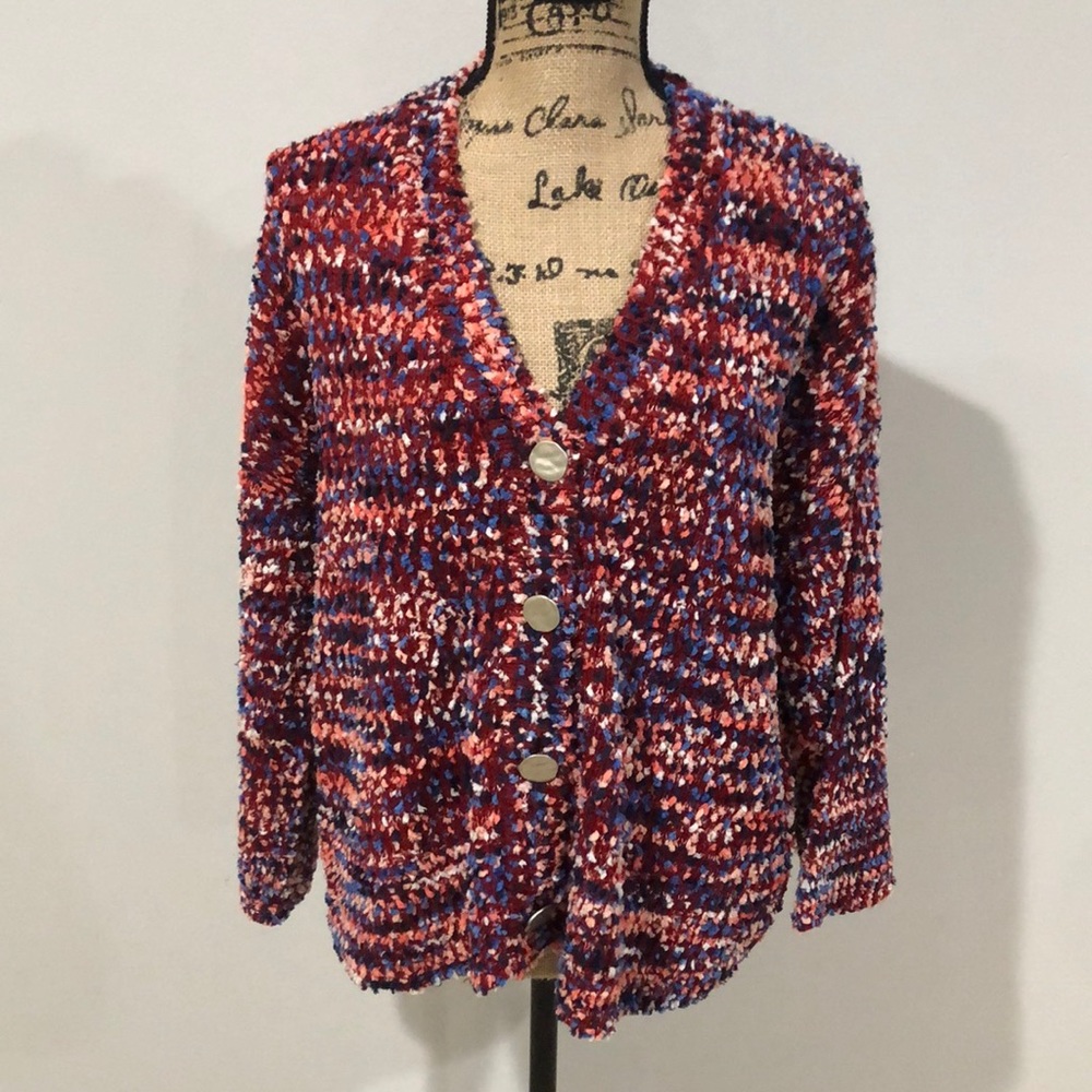 Multicolored comfy button down sweater